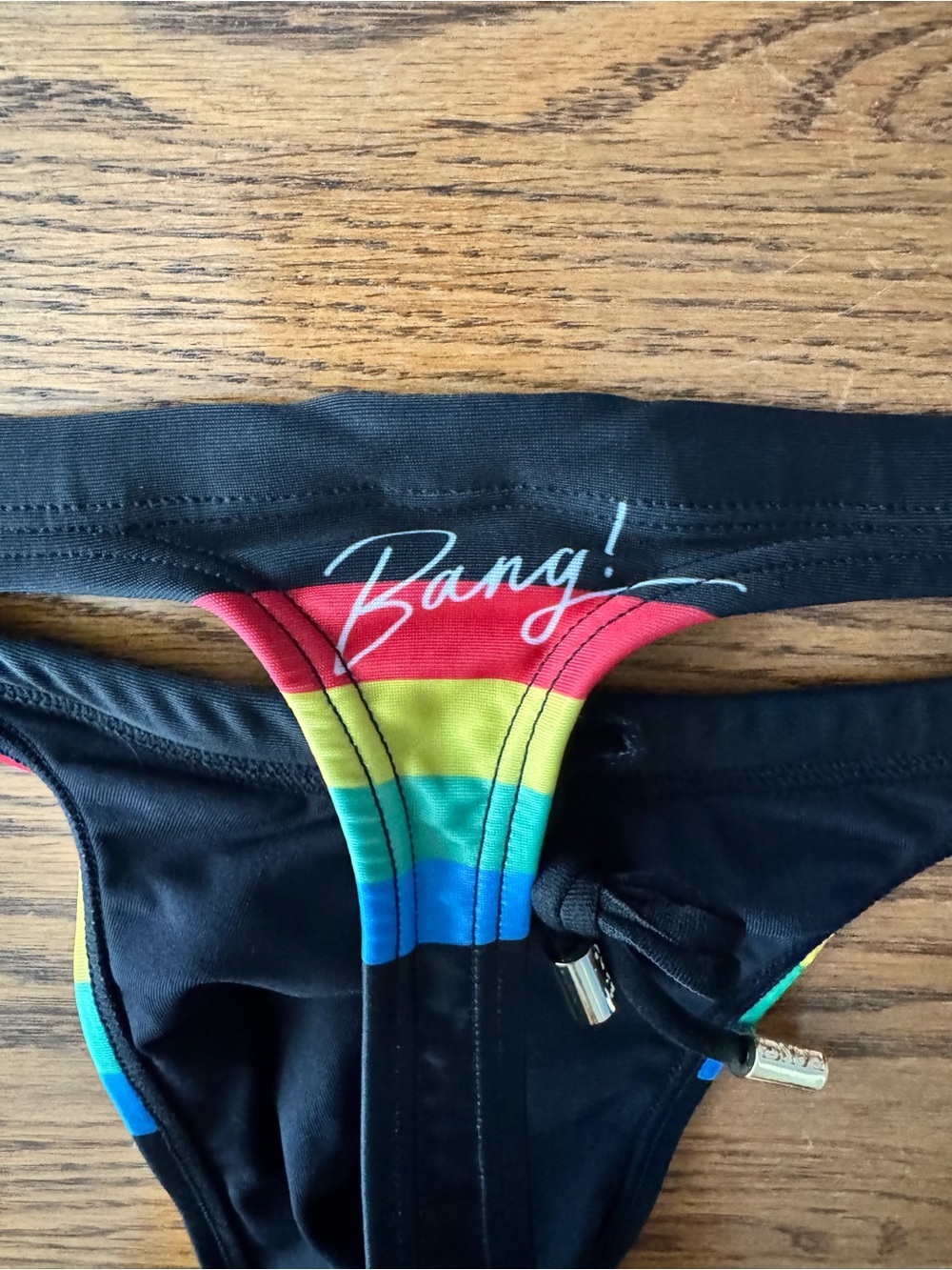 Men’s BANG! Miami “Fourever Stripes” Swim Thong in Black (M) - Picture 3 of 4
